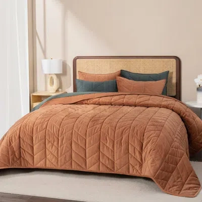 Evergrace Ultra Soft Velvet Quilt Set In Burnt Orange