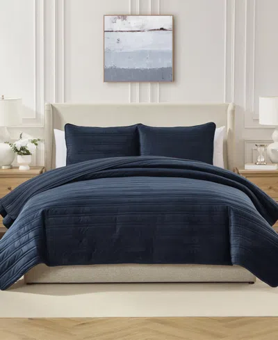 Evergreen Ivy Pinsonic Stripe Solid Mink 2-piece Quilt Set, Twin In Blue
