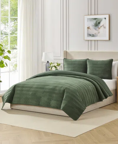 Evergreen Ivy Stripe Solid Mink 3-piece Quilt Set, Full/queen In Green