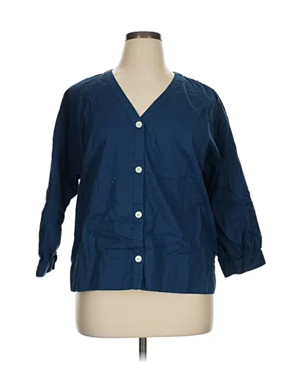 Pre-owned Everlane 3/4 Sleeve Button Down Shirt In Blue