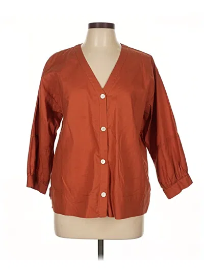 Pre-owned Everlane 3/4 Sleeve Button Down Shirt In Brown