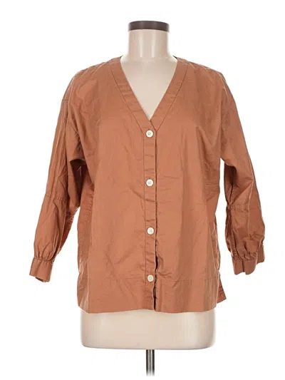 Pre-owned Everlane 3/4 Sleeve Button Down Shirt In Brown