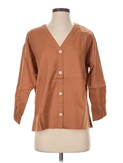 Pre-owned Everlane 3/4 Sleeve Button Down Shirt In Brown