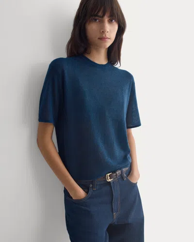 Everlane Air Alpaca Cropped Sweater Crew In Blue Wing Teal