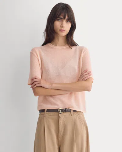 Everlane Air Alpaca Cropped Sweater Crew In Pale Peach In Pink