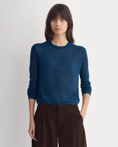 Everlane Air Alpaca Long-sleeve Slim Crew Neck Sweater In Blue Wing Teal