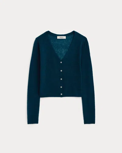 Everlane Air Alpaca Wide V Cropped Cardigan In Blue Wing Teal