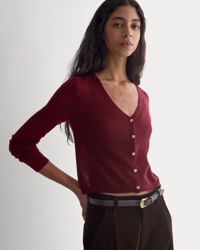 Everlane Air Alpaca Wide V Cropped Cardigan In Cabernet In Red