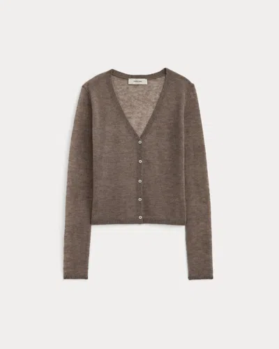 Everlane Air Alpaca Wide V Cropped Cardigan In Heathered Chocolate Chip In Brown