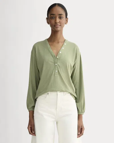 Everlane Air V-neck Henley Top In Sagebrush In Green