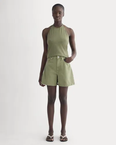 Everlane A-line Denim Short In Neutral Oil Green In Multi