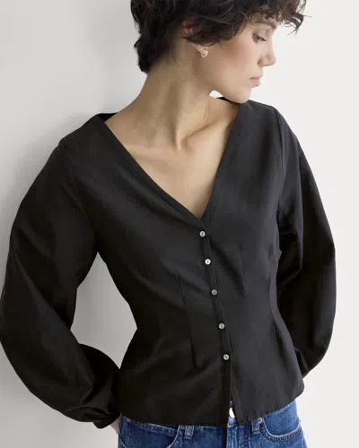 Everlane Balloon Sleeve Top In Cotton Silk In Black
