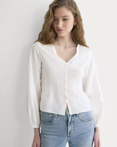 Everlane Balloon Sleeve Top In Cotton Silk In Bone In White