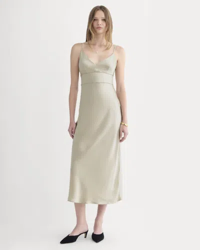 Everlane Bias Cut Slip Dress In Silk Charmeuse In Peyote In Gray