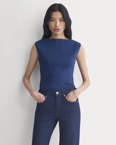 Everlane Boat-neck Ribbed Knit In Estate Blue