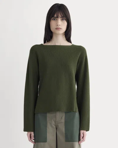 Everlane Boatneck Top In Dark Green