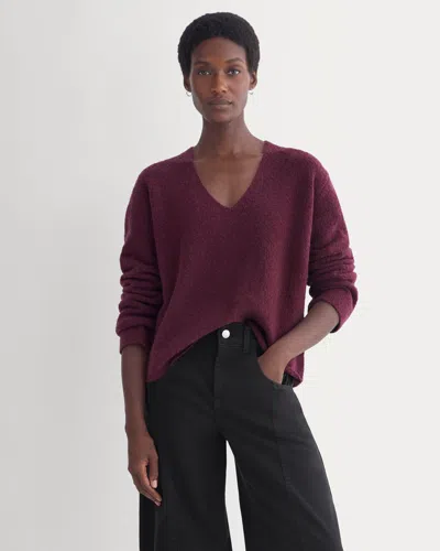 Everlane Boucl� Oversized Deep V-neck Sweater In Deep Plum