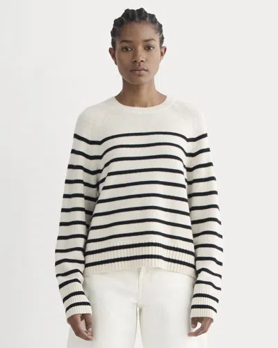 Everlane Boxy Crew Neck Sweater In Bone/black In White