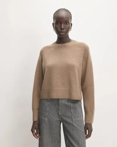 Everlane Boxy Crew Neck Sweater In Heathered Woodsmoke In Brown