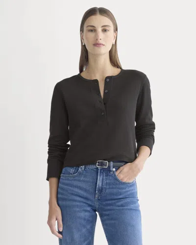 Everlane Boxy Henley Sweater In Black