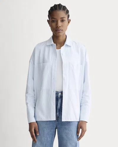 Everlane Boxy Oxford Shirt In White/blue