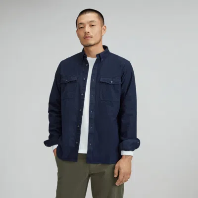 Everlane Brushed Flannel Shirt In Heather Navy In Blue