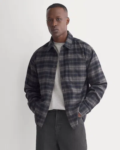 Everlane Brushed Flannel Shirt In Navy/black In Gray