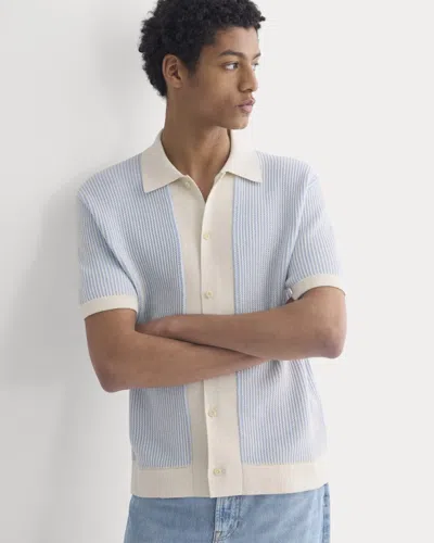Everlane Button-down Resort Polo Sweater In Light Heathered Oat/open Air In Blue