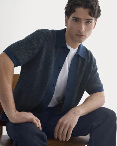 Everlane Button-down Resort Polo Sweater In Midnight Navy/kalamata In Blue