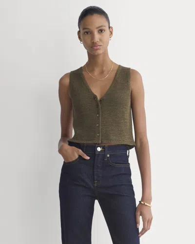 Everlane Button-front Tank Top Sweater In Tape Yarn In Beech In Green