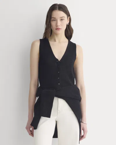 Everlane Button-front Tank Top Sweater In Tape Yarn In Black