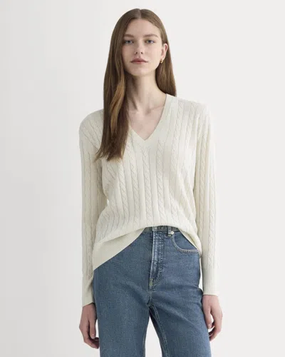 Everlane Cable V-neck Sweater In Neutral