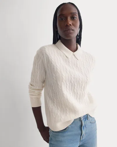 Everlane Cable-knit Polo Sweater In White