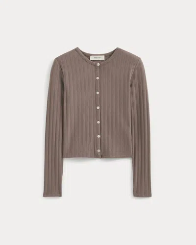 Everlane Cardigan In Pointelle In Heathered Chocolate Chip In Brown