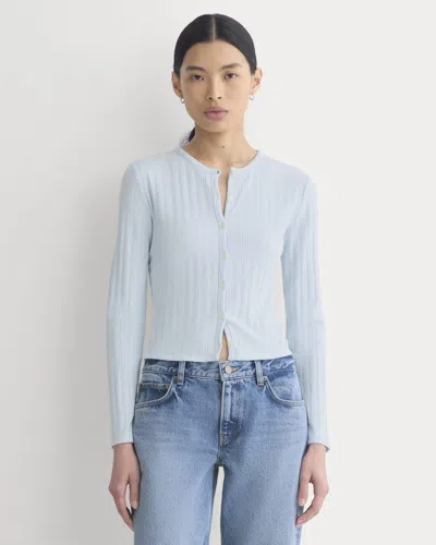 Everlane Cardigan In Pointelle In Skywriting In Blue