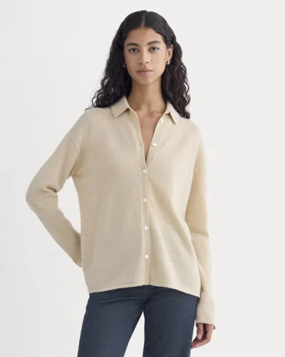 Everlane Cashmere Button-up Shirt In Heather Light Camel In White