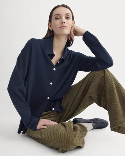 Everlane Cashmere Button-up Shirt In Navy In Blue