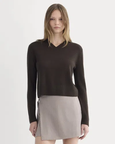 Everlane Cashmere Cropped High-v Sweater In Dark Chocolate In Brown