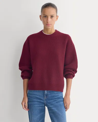 Everlane Cashmere Fisherman Crew Neck Sweater In Heather Wine