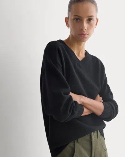 Everlane Cashmere High V Boyfriend Sweater In Black