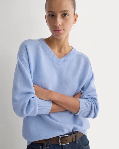 Everlane Cashmere High V Boyfriend Sweater In Blue