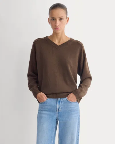 Everlane Cashmere High V Boyfriend Sweater In Cocoa