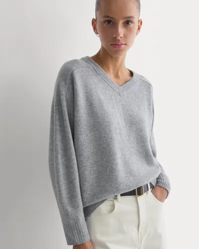 Everlane Cashmere High V Boyfriend Sweater In Grey