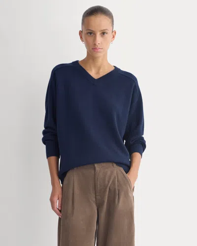 Everlane Cashmere High V Boyfriend Sweater In Navy