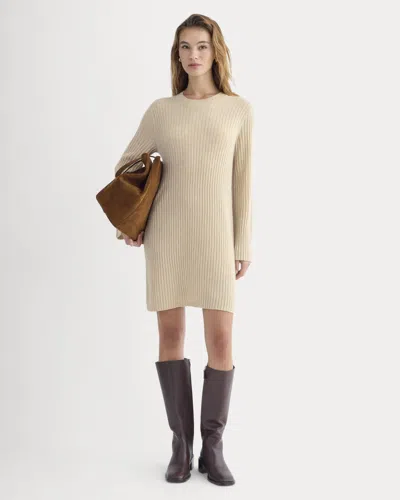 Everlane Cashmere Long-sleeve Mini Dress In Heather Light Camel In Nude
