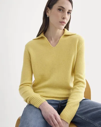 Everlane Cashmere Polo Sweater In Double Cream Heather In Yellow