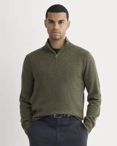 Everlane Cashmere Quarter Zip Sweater In Heathered Army Green