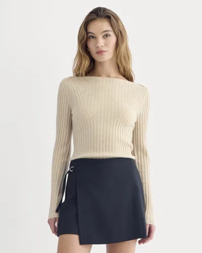 Everlane Cashmere Ribbed Boat-neck Sweater In Heather Light Camel In Neutral