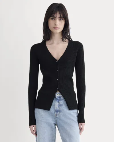 Everlane Cashmere Ribbed V-neck Cardigan In Black