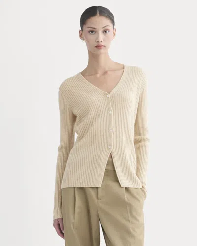 Everlane Cashmere Ribbed V-neck Cardigan In Heather Light Camel In Neutral